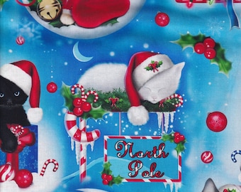 Christmas Kittens,  Christmas fabric, Christmas cats,  100 % cotton, Santa Kittens,  Christmas cats kittens, David's Textiles,