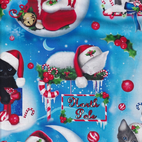 Christmas Kittens,  Christmas fabric, Christmas cats,  100 % cotton, Santa Kittens,  Christmas cats kittens, David's Textiles,