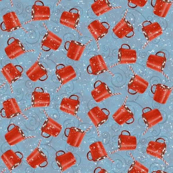 Christmas fabric, Hot Cocoa Toss, Henry Glass, Welcome Winter,  cotton quilting  sewing, Barb Tourtillotte, Hot chocolate, Christmas  cups,