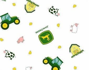 John Deere fabric, Tractor Toss, John Deere, cotton fabric quilting apparel,  Springs Creative, John Deere cows, John Deere Pigs,