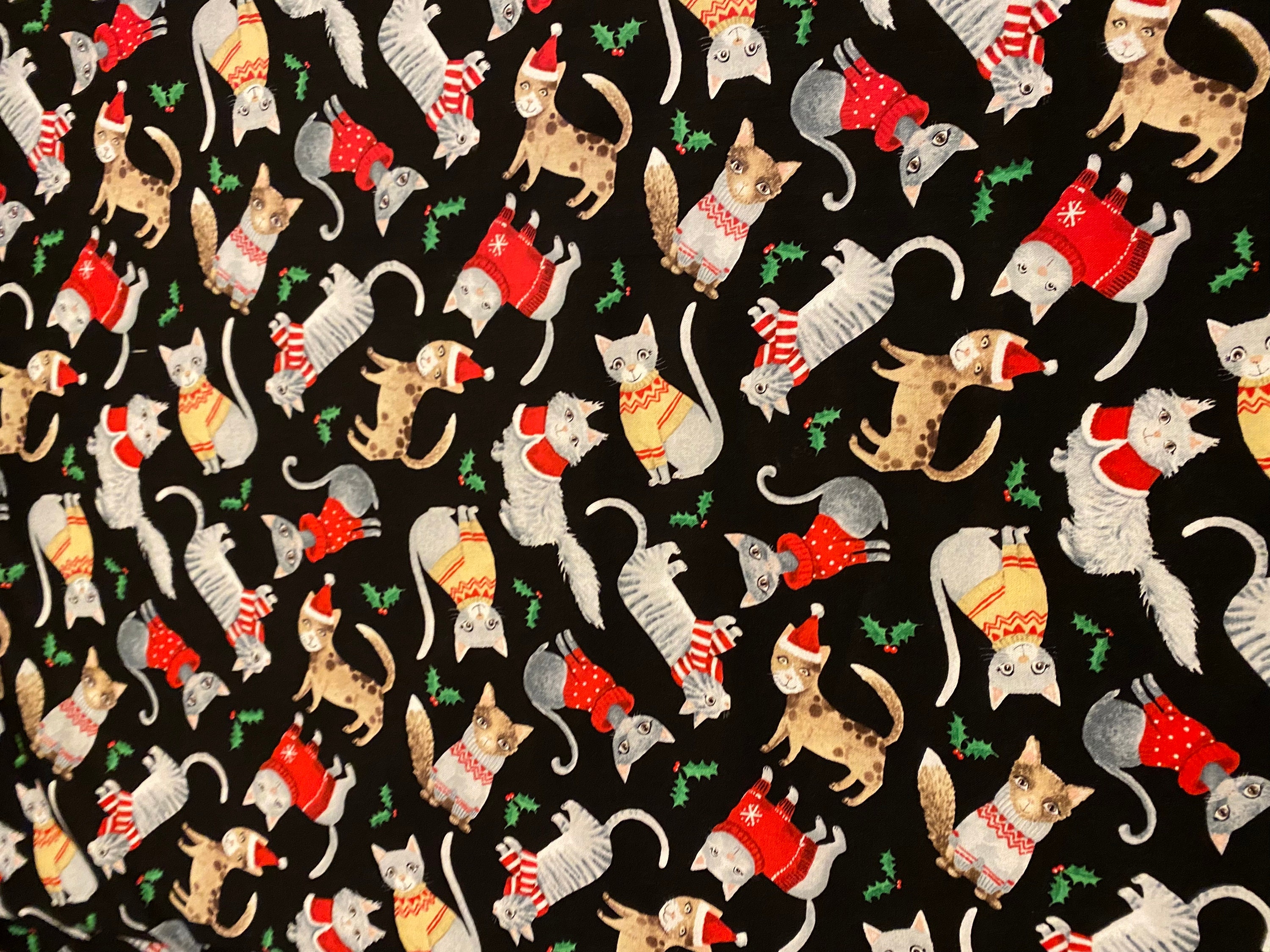 Christmas Fabric Cats in Sweaters Christmas Cats Cat Etsy