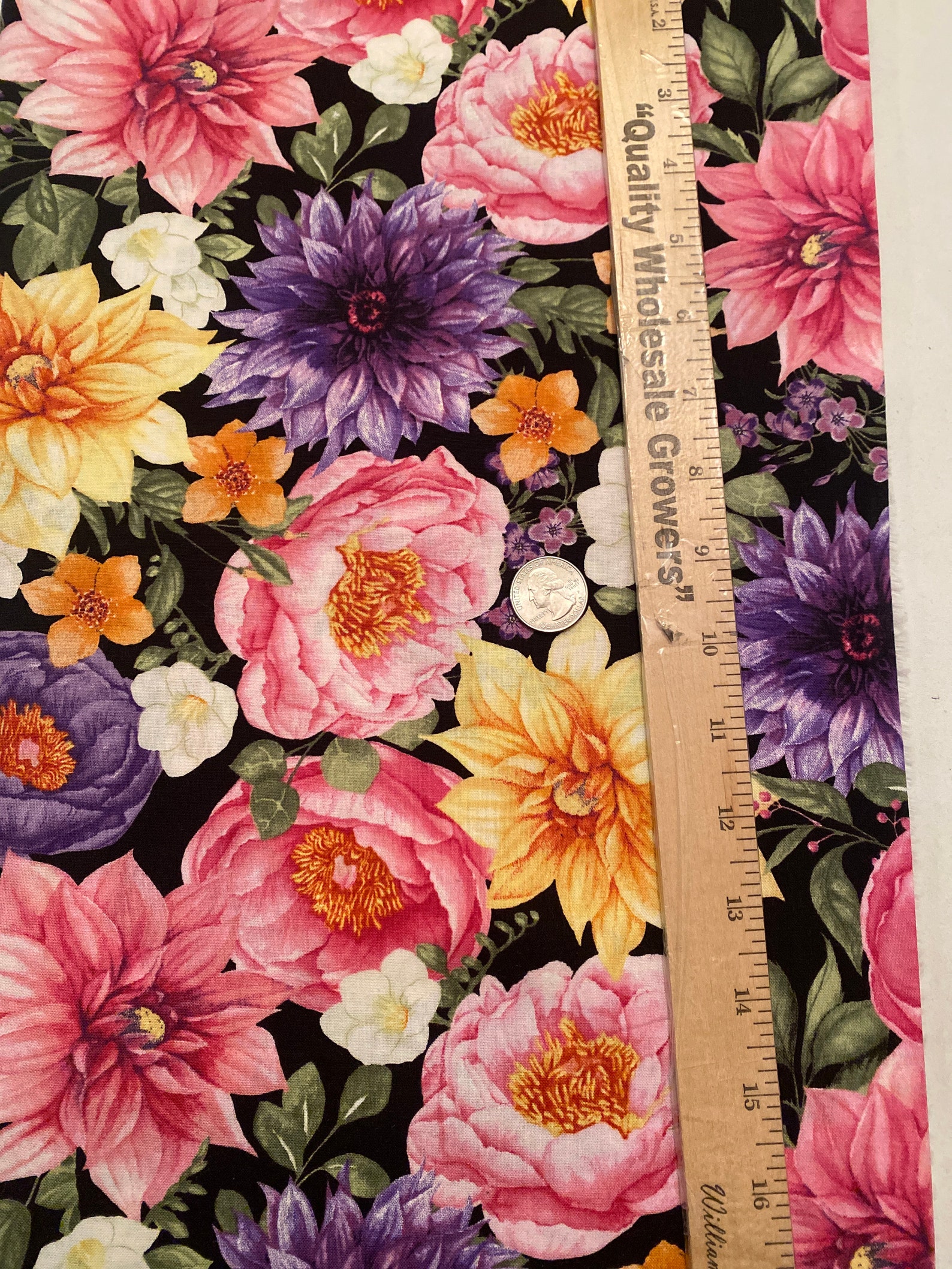 Black Floral Fabric Large Black Flowers Wilmington Prints Etsy