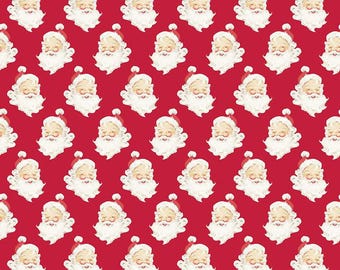 Santa Fabric, Santa Claus, Red Santa fabric, Riley Blake,  vintage Santa, C14842-RED, Merry Little Christmas, Santa heads red,