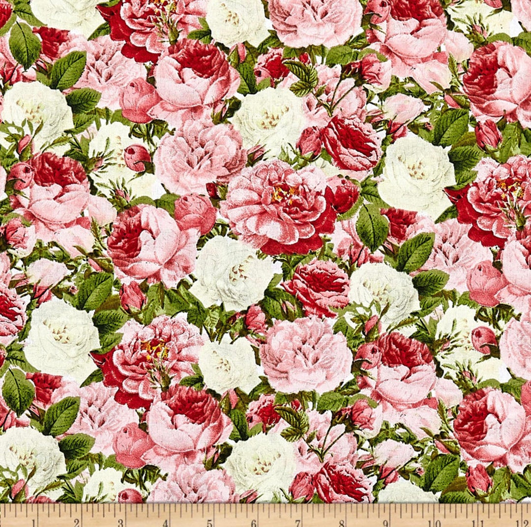 Rose Fabric Large Rose Fabric Roses Fabric Vintage Roses - Etsy