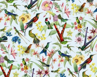 Hummingbird  Heaven, Hummingbird blue, tropical flowers, trees birds, Elizabeth's Studio, M4915-BLUE, Hummingbird floral
