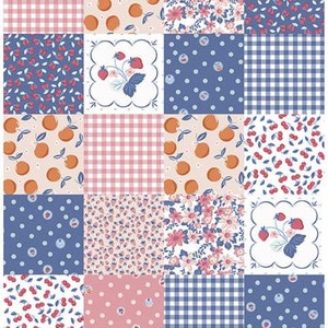 Patchwork Panel, Patchwork fabric, Summer Picnic, Riley Blake fabric, Summer Picnic panel,  PINK, Panel size is 24&quot; x 43 1/2