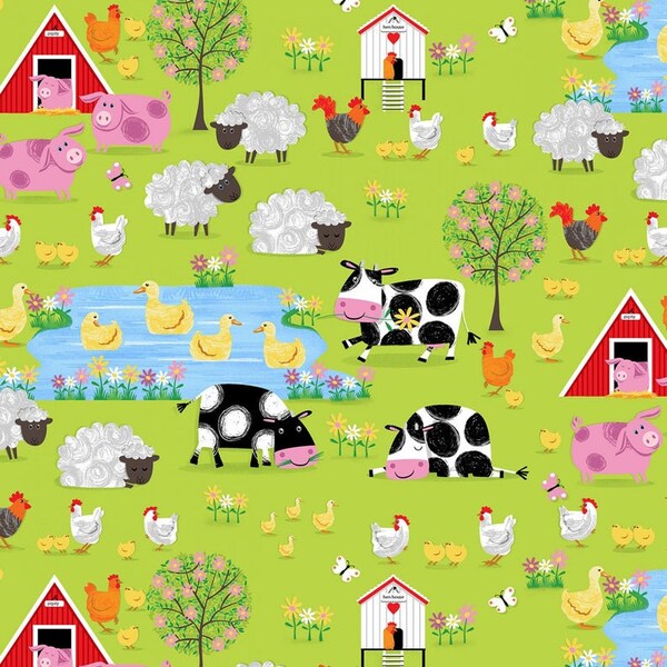 Farm fabric, cute farm fabric,  cow chicken fabric, Henry GLass fabric, quilting apparel