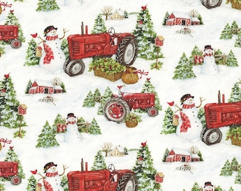 Christmas fabric, Christmas Tractors. Christmas Scenes, Barns snowmen, fabric,  Christmas Trees,   cotton  sewing fabric, Susan Winget,