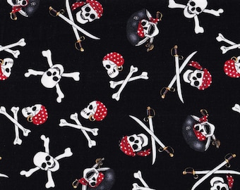 Black Skulls, Halloween fabric, Hi Fashion Fabric, Skulls crossbones, Pirate skulls, black Halloween,