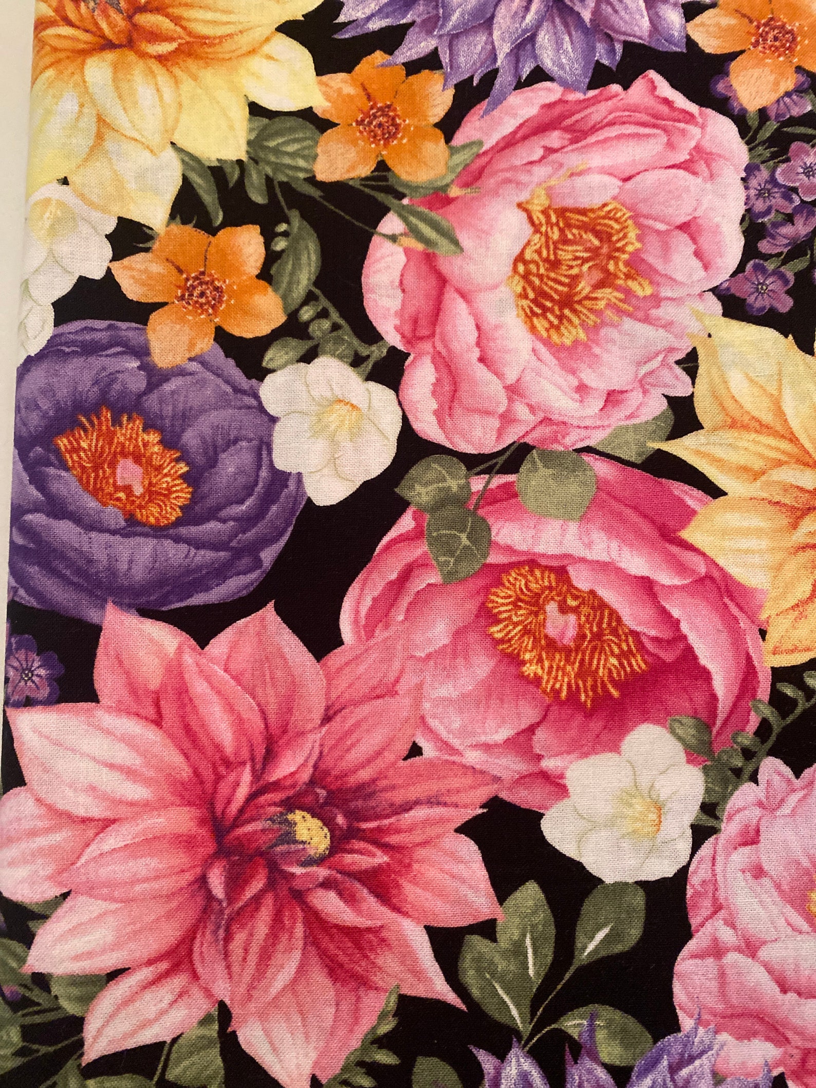 Black Floral Fabric Large Black Flowers Wilmington Prints Etsy