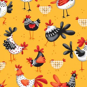 Tissu poulet, coq FLANELLE, FLANELLE FABRIC, tissu en coton, Oasis Fabrics, poulets jaunes, flanelle de coton,