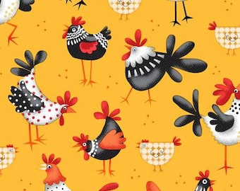 Chicken fabric, rooster FLANNEL,  FLANNEL FABRIC, cotton fabric, Oasis Fabrics, yellow chickens, cotton flannel,