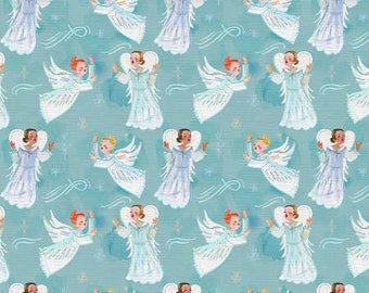 Christmas Fabric, Christmas Angels, Christmas Peace, Vintage Angel,  cotton quilting fabric, Christmas Manger, 120-1401,