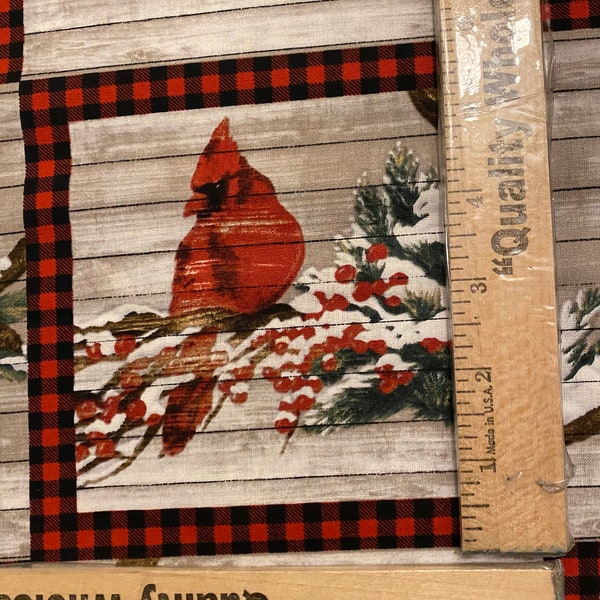 Christmas Fabric, Christmas  birds, cotton  fabric, Cardinal patch, Christmas Cardinals, David's Textiles, SD3604 PC1,  FACTORY pre CUT YARD