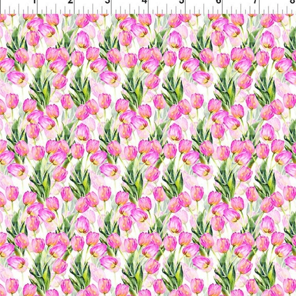 pink  floral, pink tulips fabric, Watercolor Beauty Collection, tulip  fabric, In The Beginning Fabric, quilting, 2GHS 2, pink white floral,