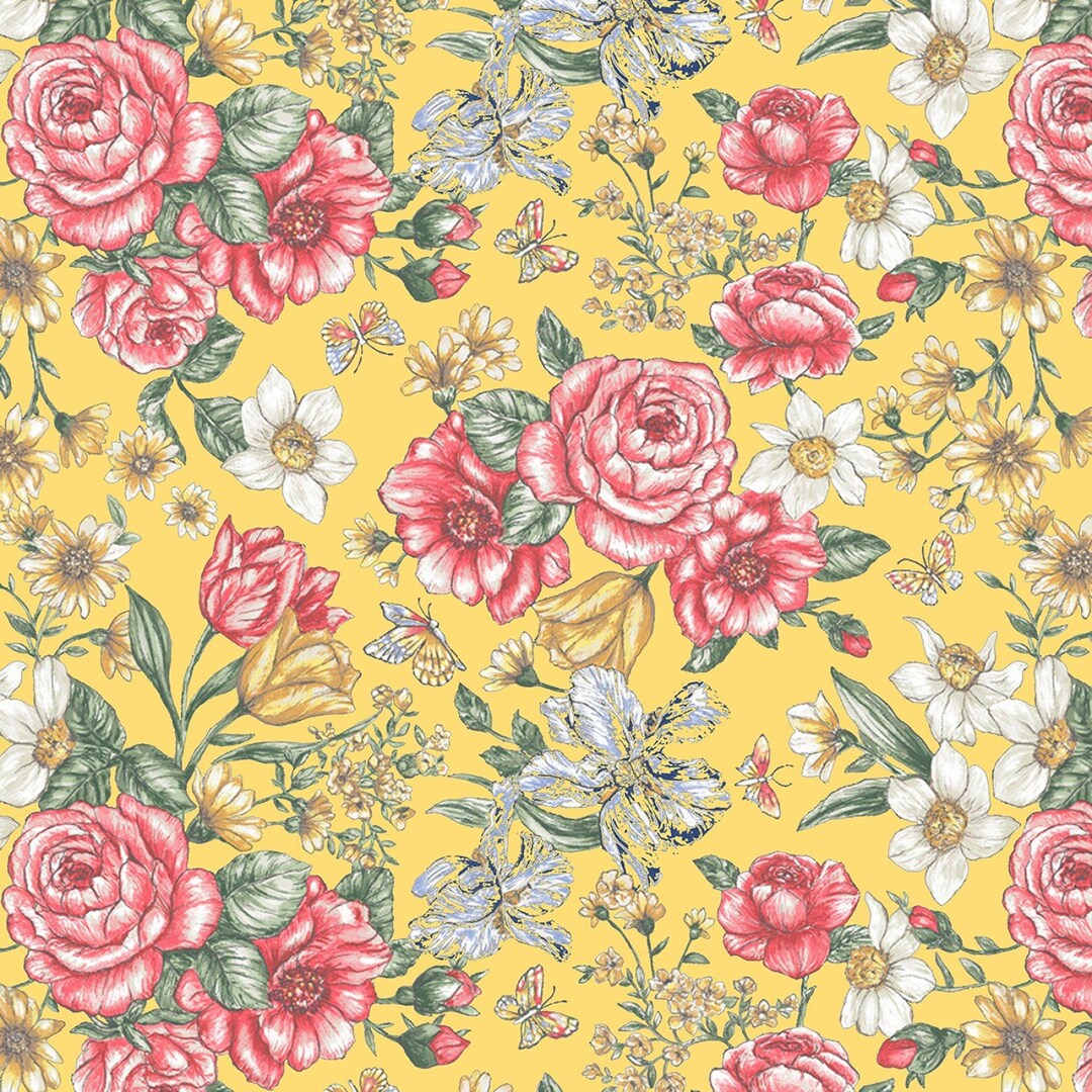 Yellow Rose, Windham Fabric, Rose Fabric, Cotton Quilting Sewing, 52862 ...
