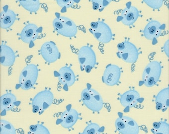 pig  fabric, cute  pig fabric, blue  pig fabric, Calico fabric quilting apparel  Fat Quarter