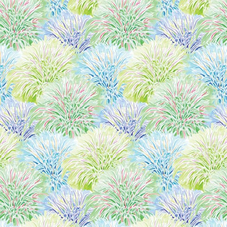 Peut inclure: Un motif sans couture repr&eacute;sentant un dessin r&eacute;p&eacute;titif de fleurs stylis&eacute;es bleues, vertes et blanches. Les fleurs sont dessin&eacute;es avec un effet aquarelle et ont une allure d&eacute;licate et a&eacute;rienne.