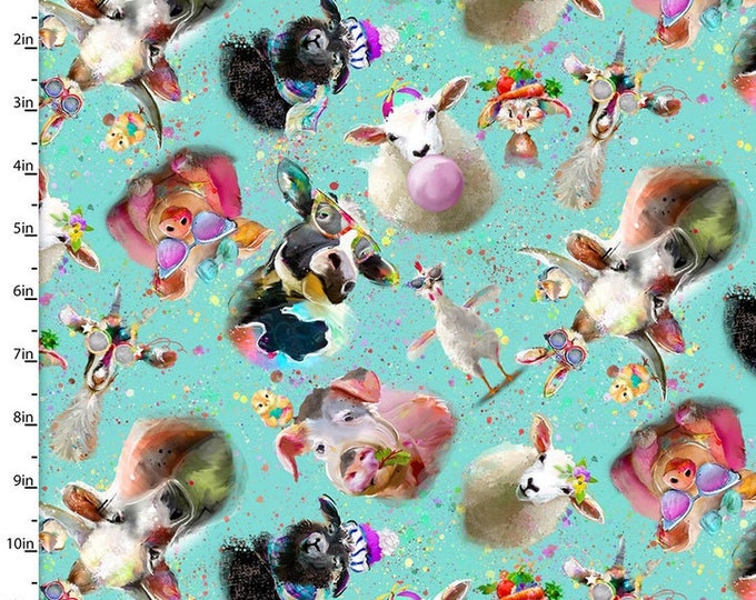 Farm Animals, Funny Farm Animals, Funny Chicken Fabric, Pig Cow Fabric