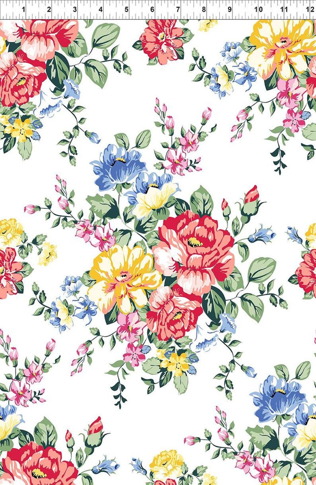 Cherry Lemonade Large White Floral Rose Fabric Large Rose Etsy