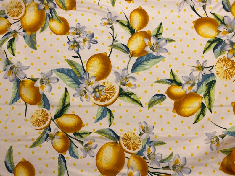 Lemon Fabric Lemon on White Fruit Fabric Fat Quarter Lemon | Etsy