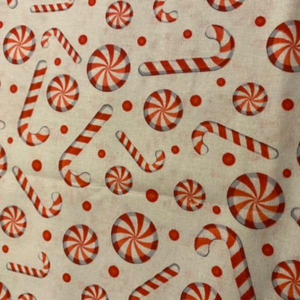 Christmas Fabric, peppermint candy, FACTORY PRE CUTS, David's Textiles,  red white Christmas, Christmas Candy,