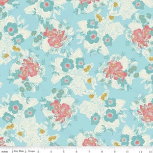 Floral fabric, blue floral fabric, Faith Hope Love fabric, Capri floral fabric,  Riley Blake fabric, 100% cotton fabric