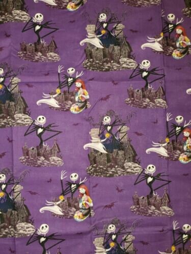 Cauchemar avant Noël, DÉCOUPAGES DE JARDIN, Jack et Sally, Jack Sally violet, tissu d'Halloween, Halloween violet, 100 % coton