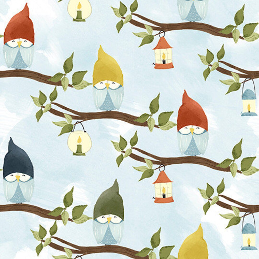 Fabric Blue/White Standing Gnome with Tree main image 1