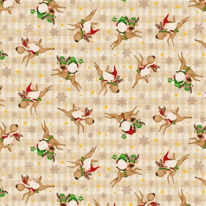 Christmas Fabric, Timber Gnomes, Henry glass, Timber Gnomes tree Farm, cotton quilting fabric, Reindeer Gnomies