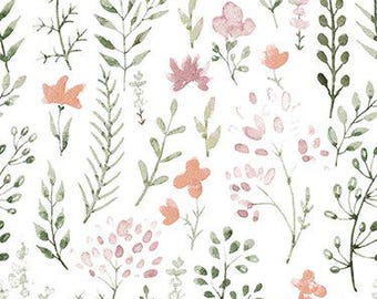 Flannel, white FLANNEL, Flannel 1986 4081, 80532, Colton Watercolor Floral, Springs Creative, floral foliage flannel,