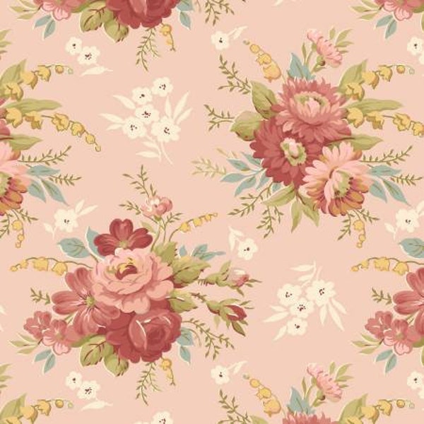 Roses pink, pink floral foliage, cotton quilting, Marcus Fabric, Pink Floral, Digitally Printed, R560402D-PINK , Birds of a Feather,