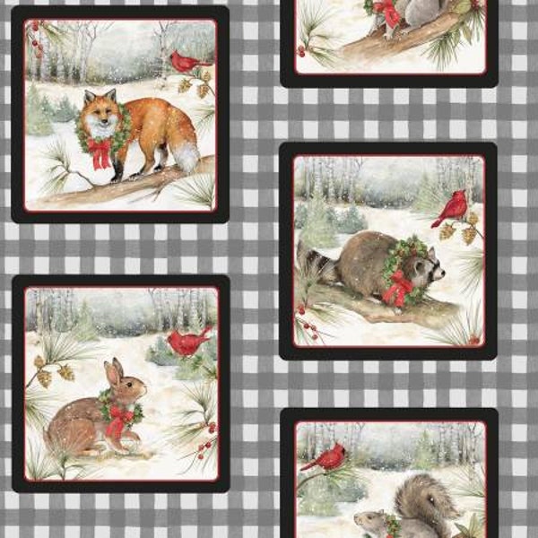 Christmas Animals, Susan Winget, forest animals, Birds squirrels, bunny rabbit, Springs Creative, Forest Animal Plaid, Cardinals foxes,