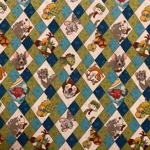 Rescued and Loved Fabric, Rescue Animals, Teal Argyle Fabric, Cotton ...