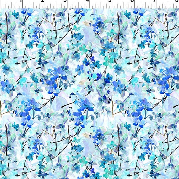 blue floral, Blue Orchid fabric, Watercolor Beauty Collection, The Beginning Fabric, quilting  4GHS 1, blue white floral,