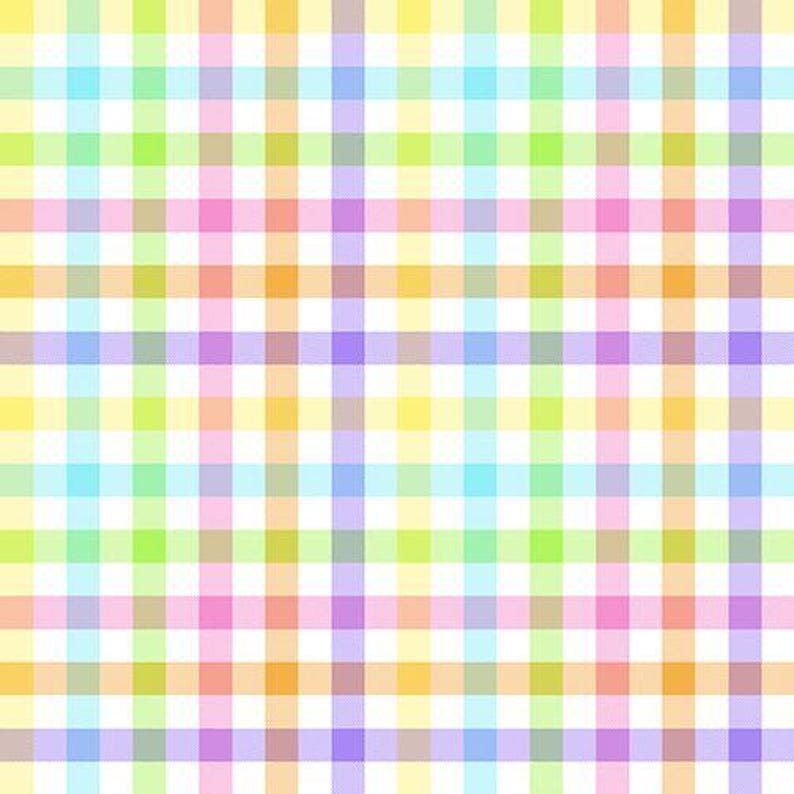 May include: A seamless pattern of alternating white and pastel colored squares. The colors include light blue, light green, light pink, light yellow, and light purple.