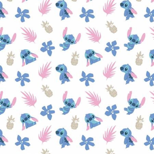 Stitch fabric, Lilo and Stitch,  FLANNEL, cotton fabric quilting, White Stitch Garden, Camelot fabric, 113023