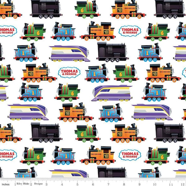 Thomas the Train,  Main white Fabric, Train Thomas  fabric, Riley Blake, Full Steam Ahead, Engines white, CD12511-WHITE