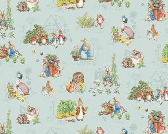 Peter Rabbit, Beatrix Potter, Riley Blake, cotton quilting, Digital, F16789 Blue, Flannel Peter Rabbit and Friends, FLANNEL Peter,