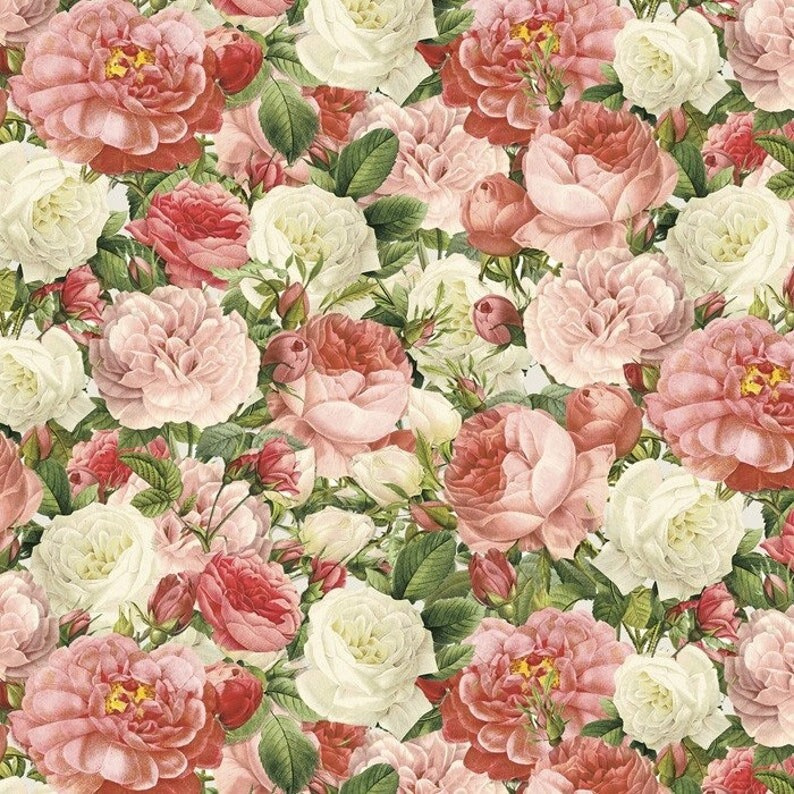 Rose Fabric Large Rose Fabric Roses Fabric Vintage Roses Etsy