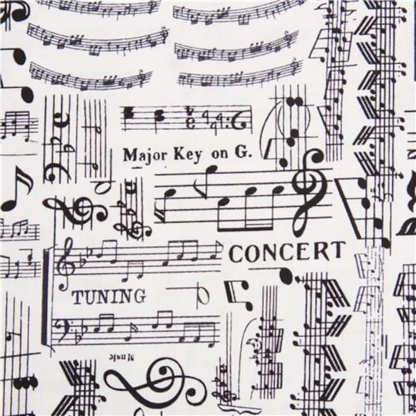 Music Notes fabric, Musical notes, Music notes words,  Timeless Treasures,  cotton sewing, white music notes, music sheets,