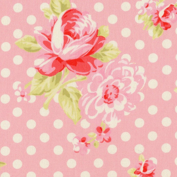 Tanya Whelan, Rose fabric, Posie Rose fabric, multi tossed roses, fabric, 100% cotton fabric, pink Posie  roses, TW O7 pink, Posies dots ,