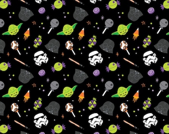 Halloween fabric, Stars Wars fabric, quilting apparel cotton, Camelot fabrics, 73011400-1, Character Halloween, GALACTIC Halloween,