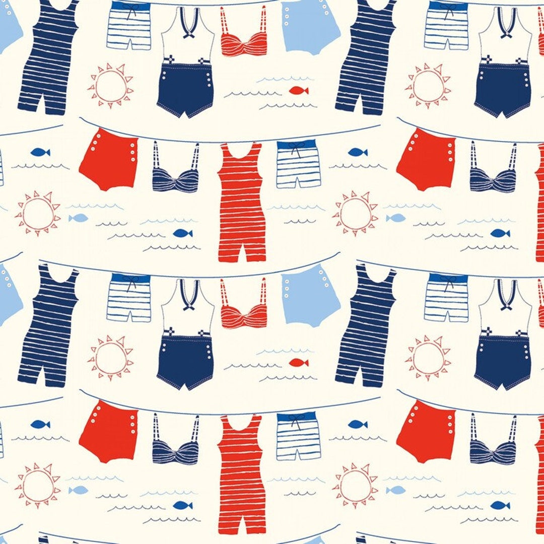 Beach Fabric, Red White and Bang, Swim Suit Fabric, Riley Blake, Summer Fabric, Vintage Swim