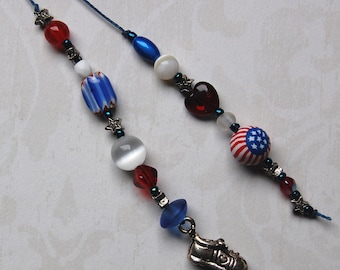 Run Out and VOTE! USA Red, White and Blue, American Flag, Beaded Bookmark, OOAK - Running, Marathon, Election, Vote