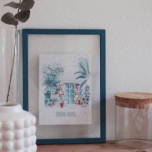 Ilustración de acuarela tropical "La Reunión" en papel reciclado hecho a mano - Impresión artística de edición limitada, numerada y firmada
