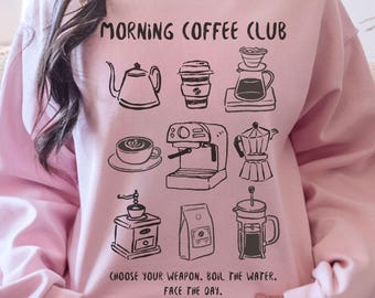 Morgenkaffee-Club-Sweatshirt, Koffein-Liebhaber Rundhalsausschnitt, Cafe-Pullover, Barista-Geschenkidee, Moka-Topf-Sweatshirt