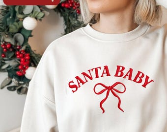 Besticktes Santa Baby Sweatshirt: Retro Pullover, kokettes Santa Shirt, Winter Urlaub Passendes Outfit