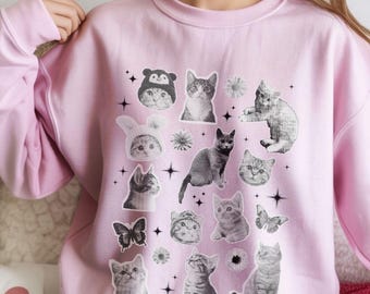 90er Jahre Katzen Vintage Sweatshirt - 90er Jahre Retro 90er Jahre Katzen T-Shirt, 90er Jahre Retro Katzen Grafik Sweatshirt, 90er Jahre Retro 90er Jahre Katzen Grafik Sweatshirt, süsses Geschenk für Katzenliebhaber