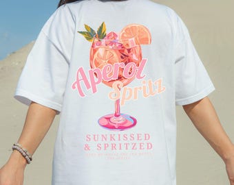 Retro Aperol Spritz T-Shirt Sommer Vibe T-Shirt für Urlaub, Festival, Party Unisex Schweres Baumwollhemd Cocktail-Liebhaber Top Sommer-Strandoutfit